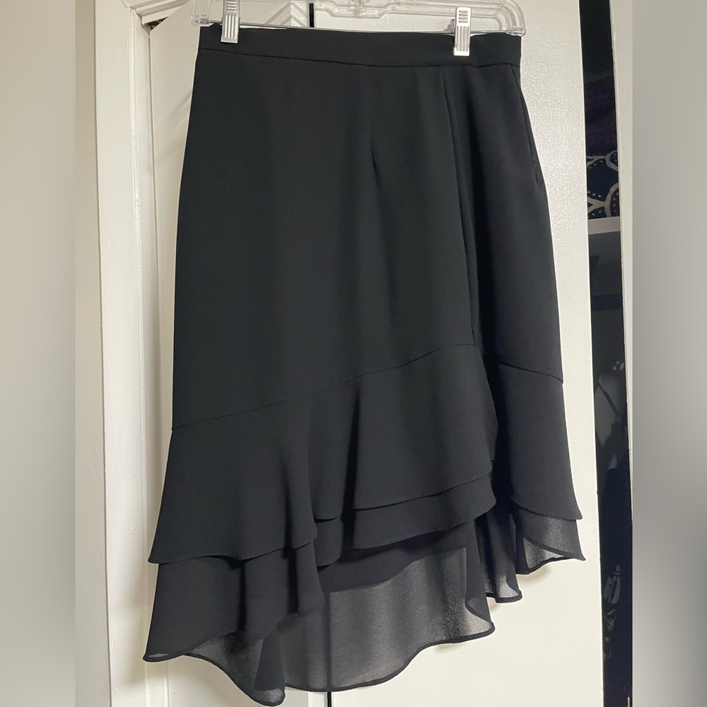 Vintage Joseph Ribkoff Ruffled Black Asymmetrical Skirt